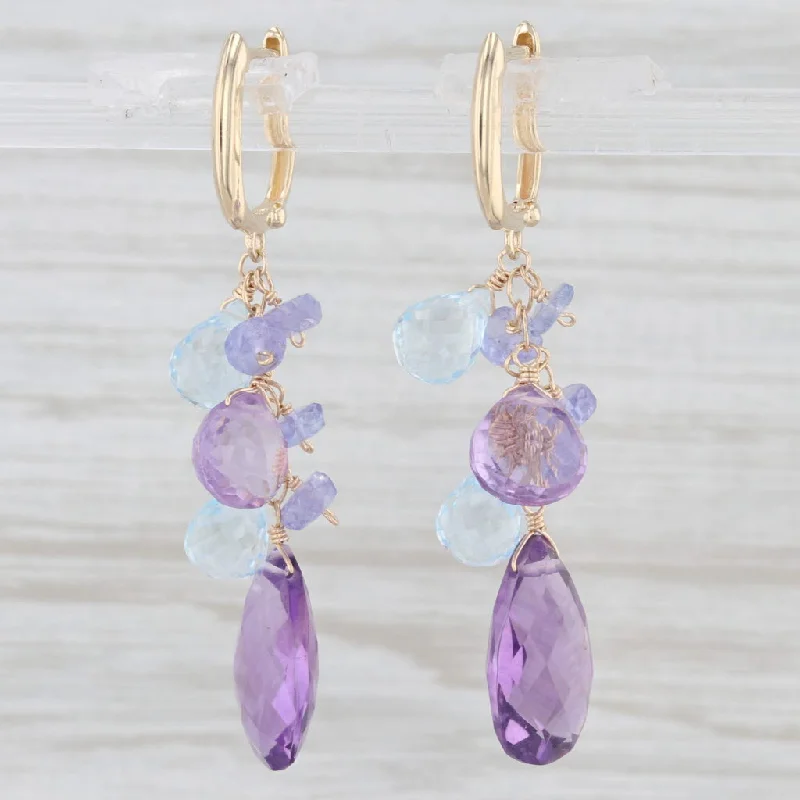 Polished Gold Earrings-Amethyst Blue Topaz Tanzanite Briolette Gemstone Drop Dangle 14K Earrings