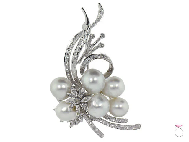 Personalized Feather Brooch with Name Engraving-Estate Edwardian Pearls Floral Brooch .70ctw in 18K Online Sale