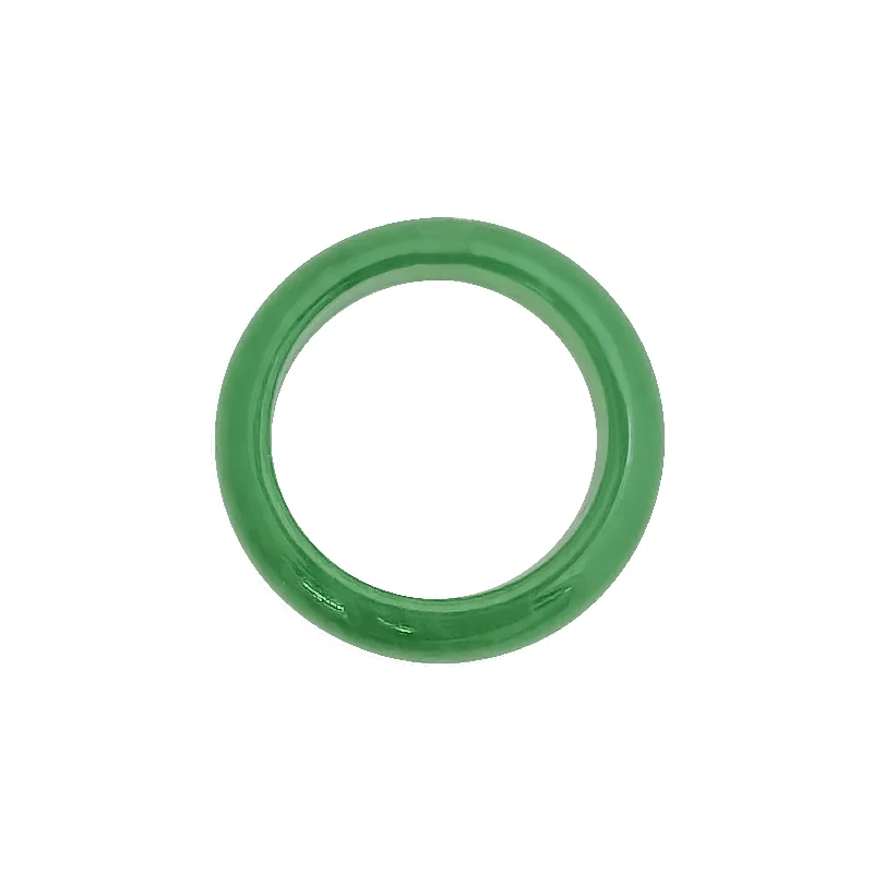 Simple Silver Band Ring for Men-Green Jade Ring