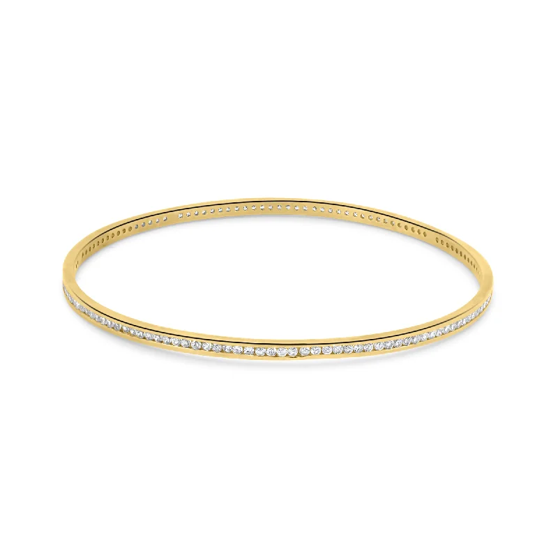 Luxury Gold Bangles with Colorful Diamond Inlays-Gold Plated 925 Sterling Silver Clear CZ 2.8mm Bangle Bracelet - SPB00020GP