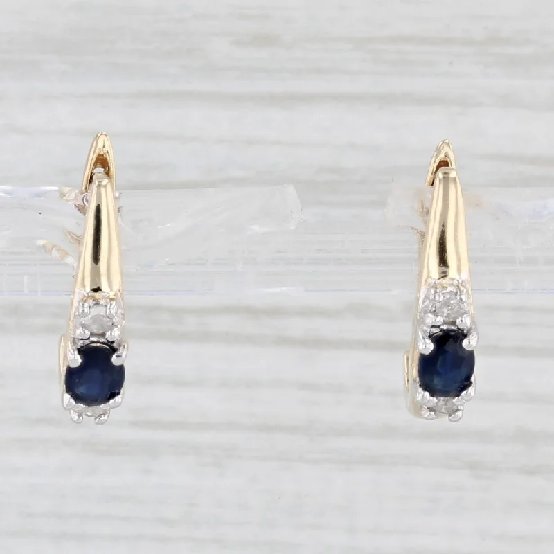 Sterling Silver Earrings-0.56ctw Sapphire Diamond Drop Earrings 10k Yellow Gold Lever Back Drops