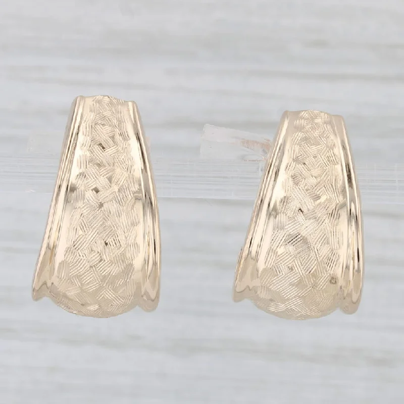 Natural Stone Earrings-Textured J-Hook Earrings 14k Yellow Gold Omega Back Drops