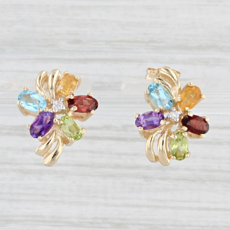 Chunky Earrings for Women-2.50ctw Gemstone Cluster Earrings 14k Gold Citrine Garnet Peridot Amethyst Topaz