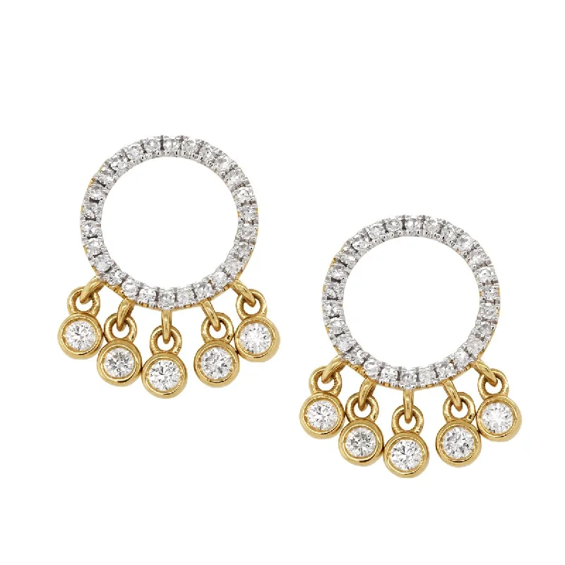 Elegant Long Earrings-TWO-TONE GOLD OPEN DIAMOND HALO EARRINGS WITH DANGLES, .68 CT TW