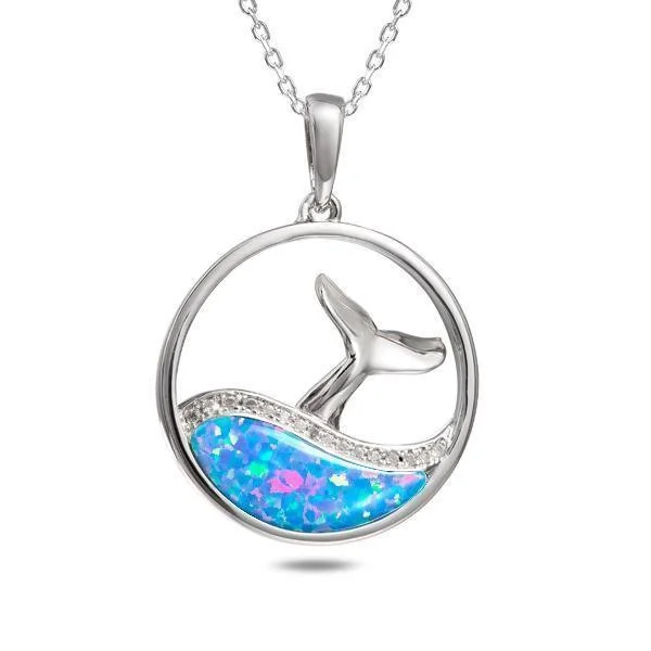 Colorful Gemstone Necklace for Summer-Sterling Silver Opal Whale Wave Pendant Necklace by Alamea