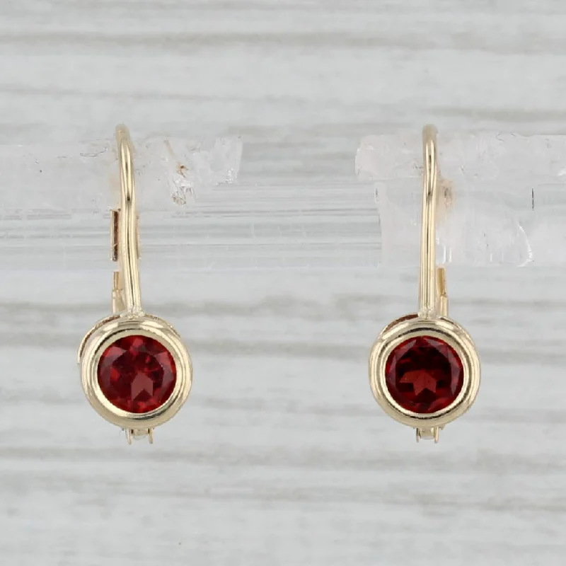 Trendy Earrings for Fashionistas-Round Solitaire 0.50ctw Garnet Drop Earrings 14k Yellow Gold Leverbacks