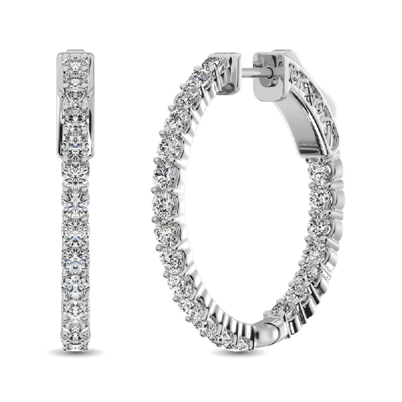 Artistic Drop Earrings-10K White Gold Diamond 1 Ct.Tw. In and Out Hoop Earrings