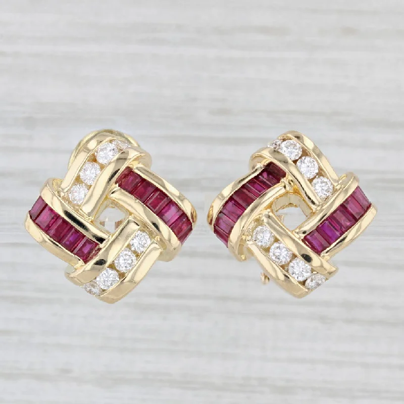 Bar Earrings for Minimalist Style-3.90ctw Ruby Diamond Earrings 18k Yellow Gold Krypell Omega Backs