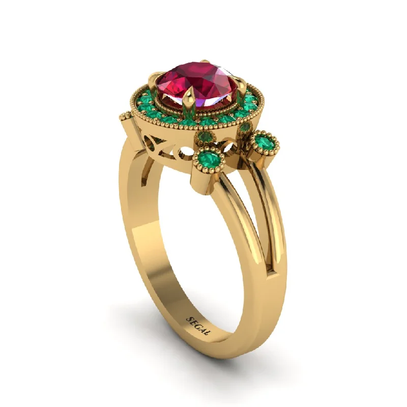 Statement Ring with Large Gemstone-Radiant Ruby Halo Gold Engagement Ring - Madilyn No. 25