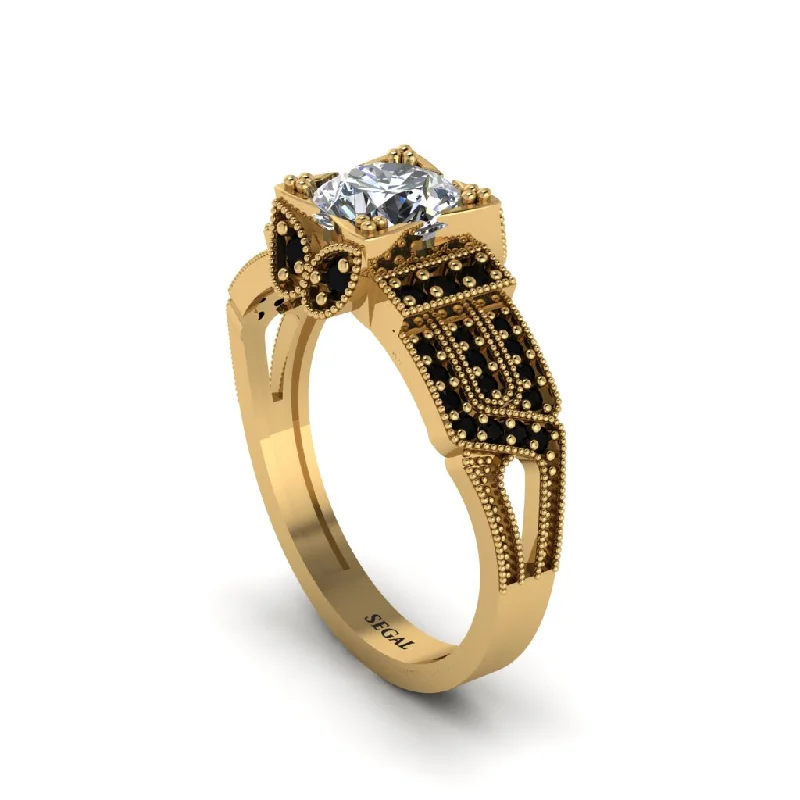 Elegant Men’s Ring with Engraving-Diamond Milgrain Gold Engagement Ring - Lyric No. 31