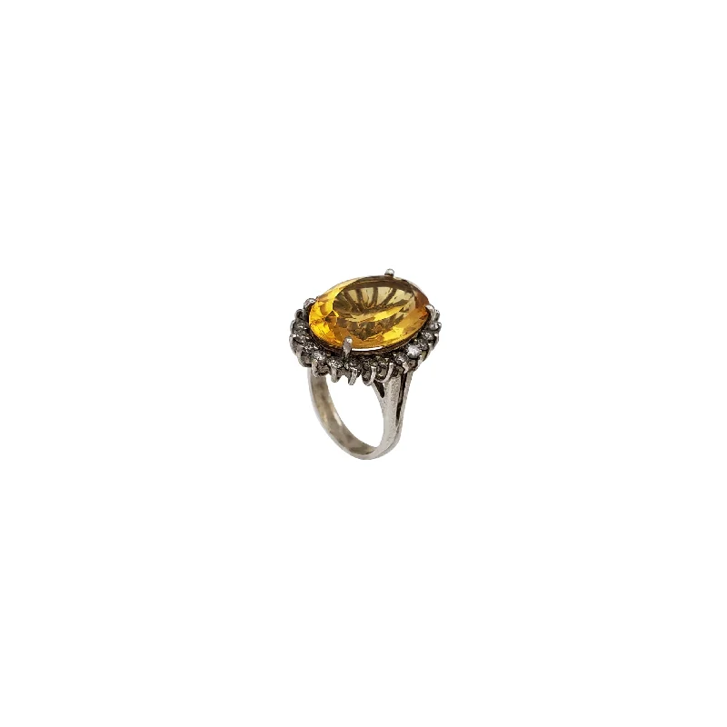 Classic Solitaire Diamond Ring for Engagement-Oval Citrine With Diamond Ring (14K)