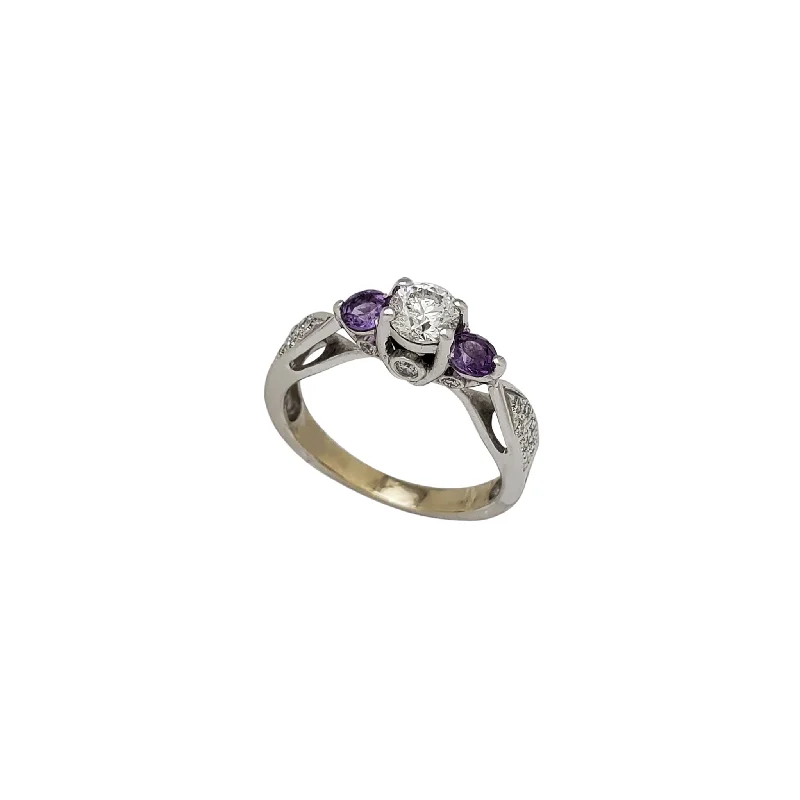 Unique Gemstone Ring with Gold Band-Diamond Purple Stone Engagement Ring (14K)