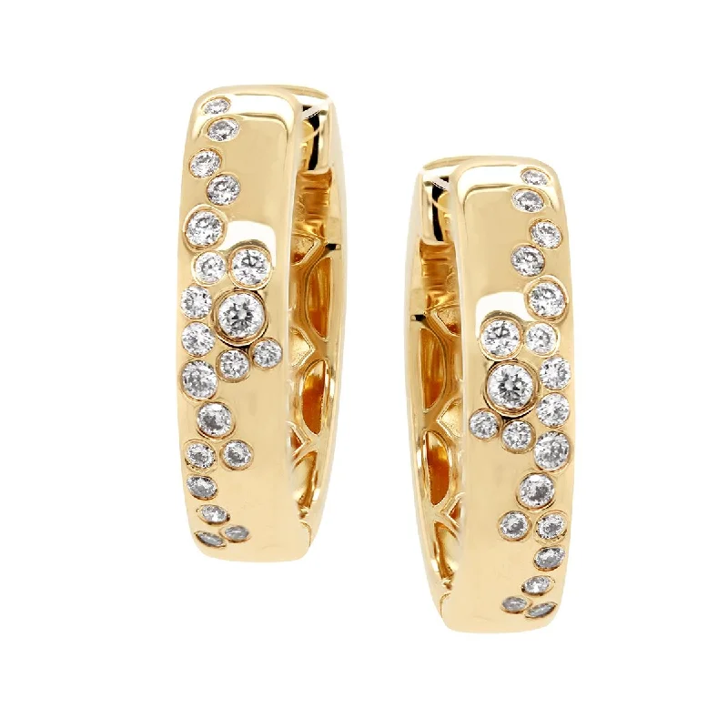 Personalized Silver Earrings-YELLOW GOLD HOOP EARRINGS WITH FLUSH SET ROUND DIAMONDS, .50 CT TW