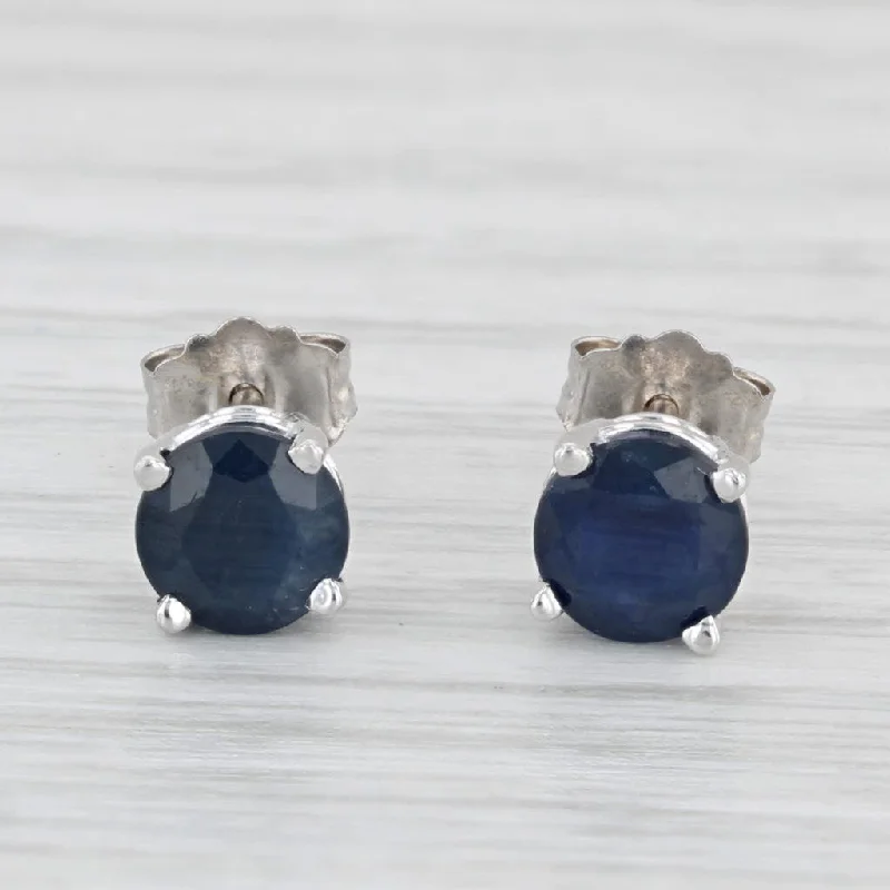 Silver Drop Earrings-1.30ctw Blue Sapphire Stud Earrings 14k White Gold Round Solitaire Studs