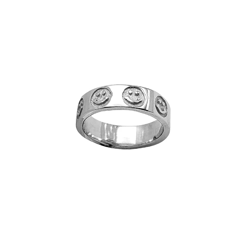 Vintage Gold Ring for Engagement-Smiley Face Eternity Band (Silver)