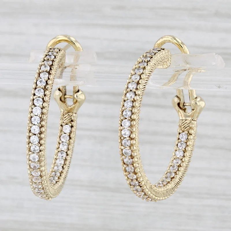 Large Dangle Earrings-Ripka Inside Out Cubic Zirconia Hoop Earrings Sterling Silver Gold Vermeil