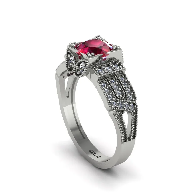 Unique Crystal Ring for Bohemian Style-Ruby Milgrain Gold Engagement Ring - Lyric No. 12