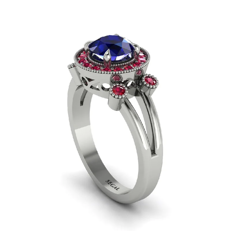 Luxury Gold Ring with Diamond Accent-Radiant Sapphire Halo Gold Engagement Ring - Madilyn No. 60