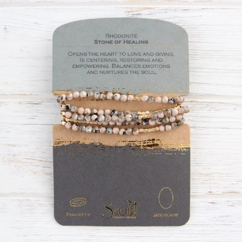 Classic Gold Necklace with Gemstones-Scout Rhodonite Wrap Bracelet & Necklace