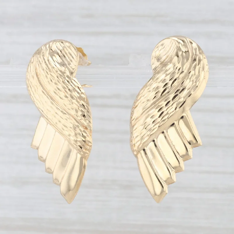 Plain Gold Earrings-Lightweight Wing Drop Earrings 18k Yellow Gold Statement