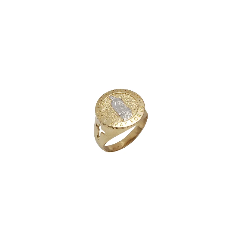 Elegant Opal Ring for Special Occasions-Two-Tone Lady of Guadalupe With Cross Ring (14K)