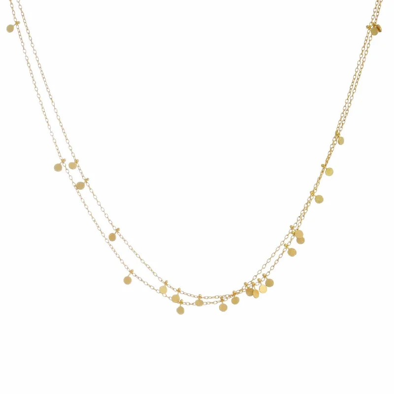 Personalized Charm Necklace for Girls-Yellow Gold Tiny Dots Double Chain Necklace