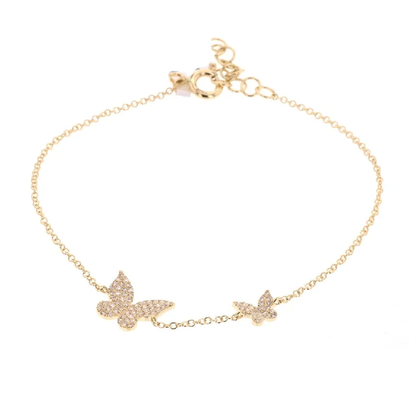 Simple Customizable Gold Bracelet with Nameplate-0.18 ctw Diamond Butterfly Bracelet