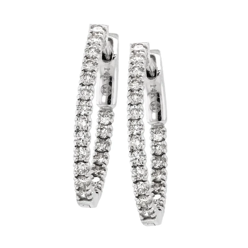 Custom Design Earrings-WHITE GOLD INSIDE AND OUT DIAMOND HOOP EARRINGS, .75 CT TW