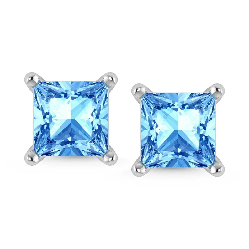 Sterling Silver Earrings-IGI Certified 14K White Gold Lab Grown Blue Diamond 4 Ct.Tw. Princess Stud Earrings