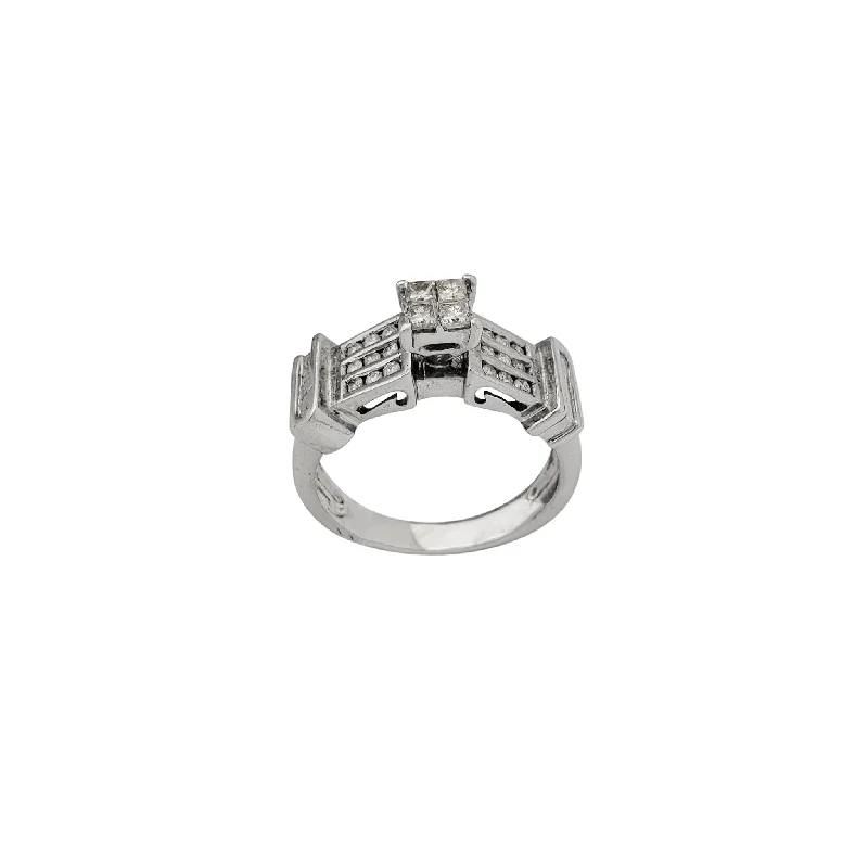 Simple Men’s Ring with Textured Finish-Diamond 3-Channel Setting Engagement Ring (14K)