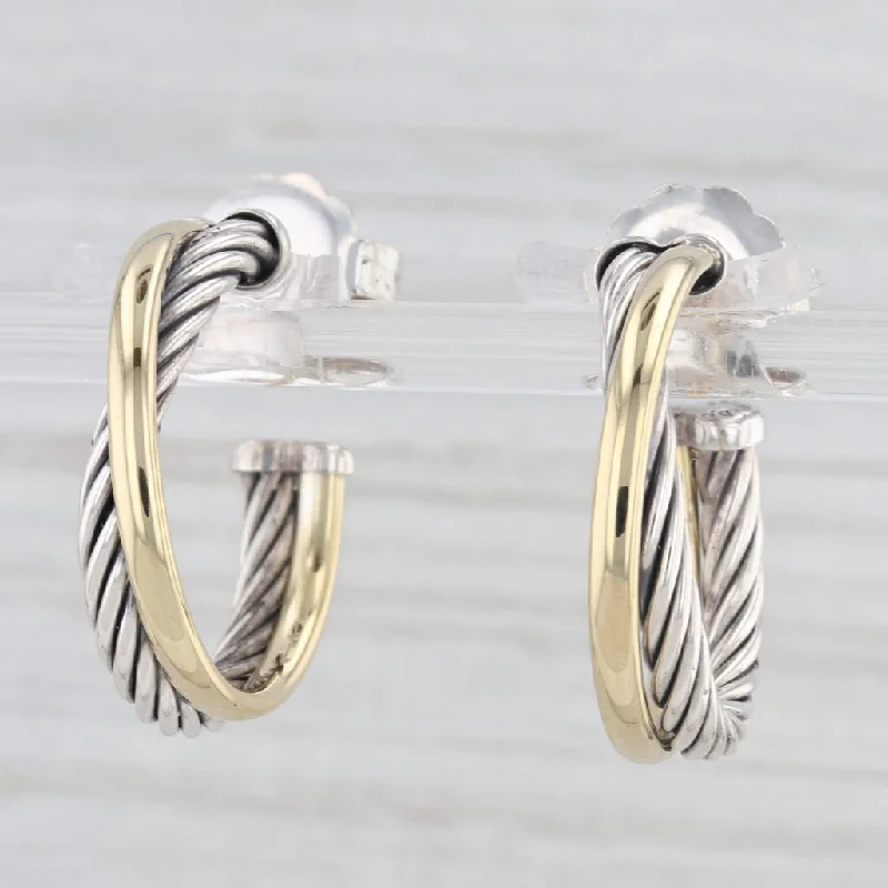 Dazzling Gold Earrings-David Yurman Cable Crossover Hoop Earrings Sterling Silver 18k Gold Round Hoops