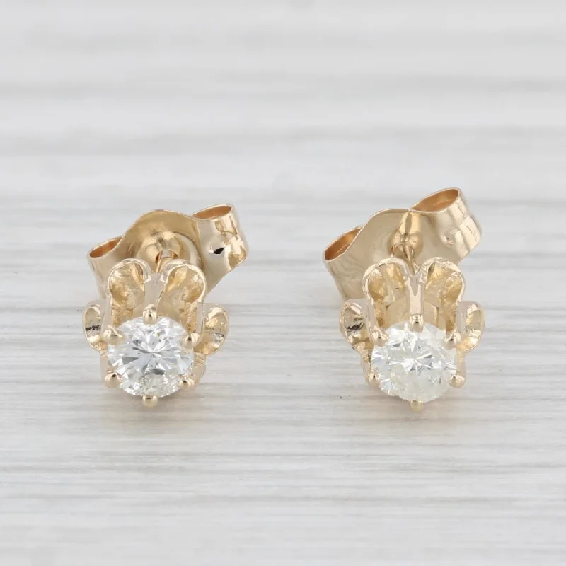 Large Dangle Earrings-Vintage 0.23ctw Diamond Stud Earrings 14k Yellow Gold Round Solitaire Studs