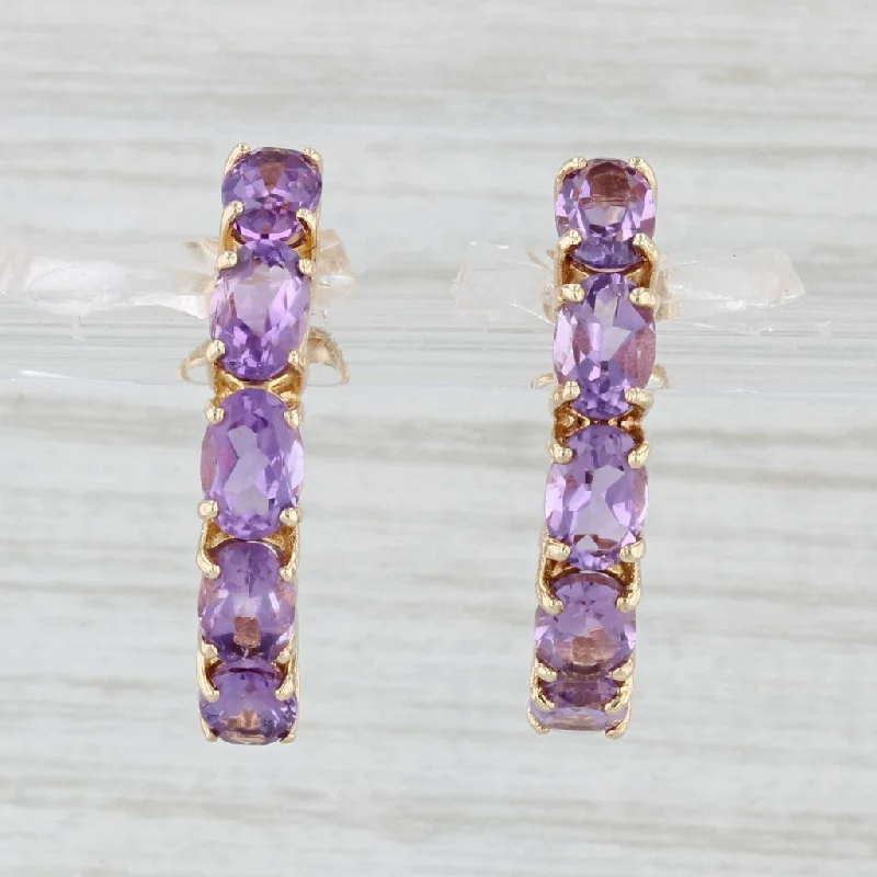 Summer Earrings for Vacation-4.30ctw Amethyst Half Hoop Earrings 10k Yellow Gold Journey Drops