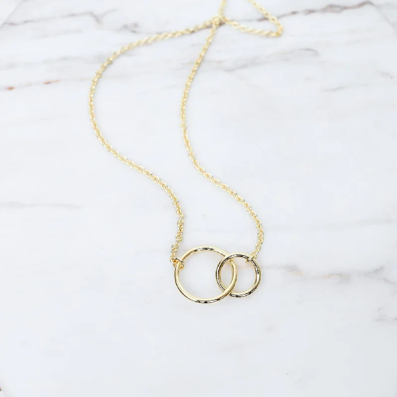 Simple Silver Necklace with Pendant-Gold Vermeil Two Small Interlocking Circles Necklace