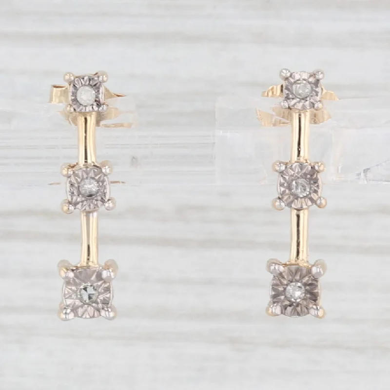 Customizable Earrings for Gifts-3-Stone Diamond Journey Earrings 10k Yellow Gold Drops