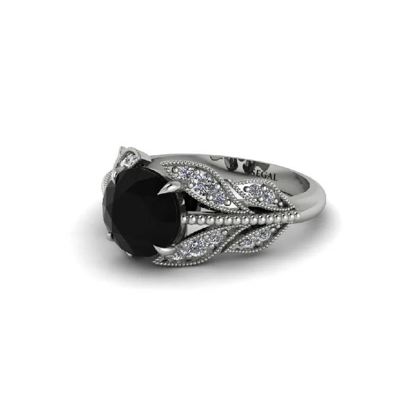 Personalized Name Ring for Women-Black Diamond Majestic Leaf Gold Engagement Ring - Makenna No. 9