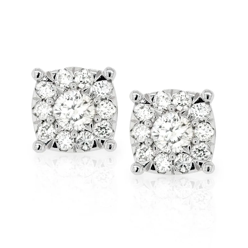 Zirconia Earrings for Evening Wear-WHITE GOLD STUD CLUSTER DIAMOND EARRINGS, 1.50 CT TW