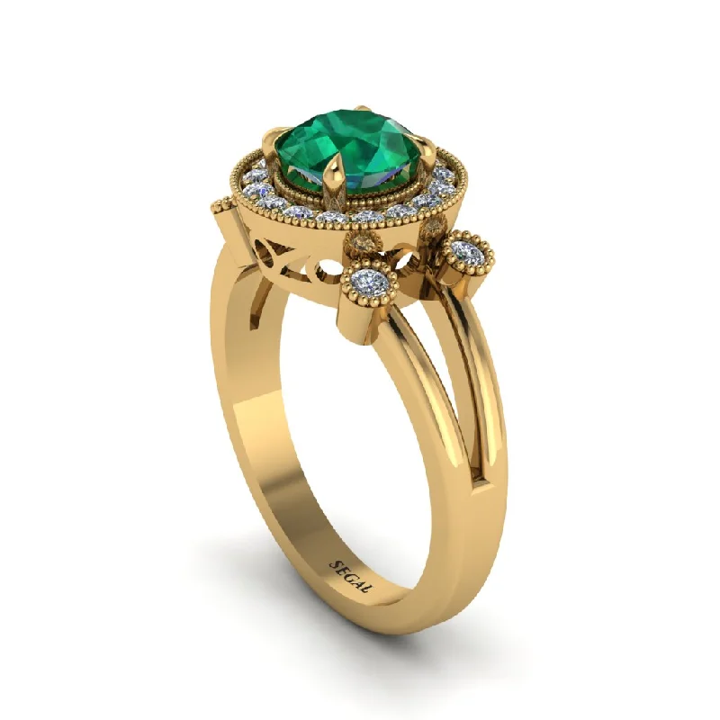 Personalized Heart Ring for Lovers-Radiant Emerald Halo Gold Engagement Ring - Madilyn No. 4