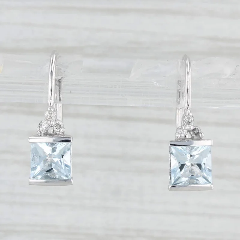 Solid Gold Earrings-1.26ctw Aquamarine Diamond Drop Earrings 10k White Gold