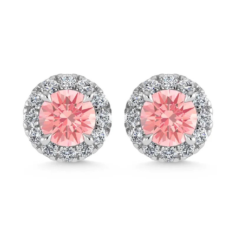 Shiny Silver Earrings-14K White Gold  3/4 Ct.Tw. White and Pink Lab Grown Diamond Stud Earrings