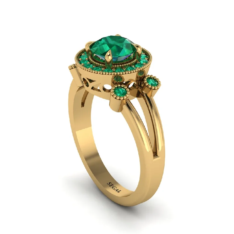 Fashionable Chunky Ring for Bold Look-Radiant Emerald Halo Gold Engagement Ring - Madilyn No. 19