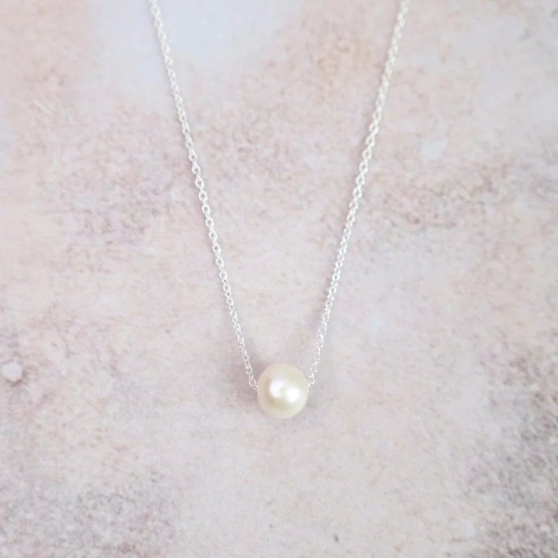 Simple Pearl Pendant Necklace for Work-Pearl Sterling Silver Choker Necklace