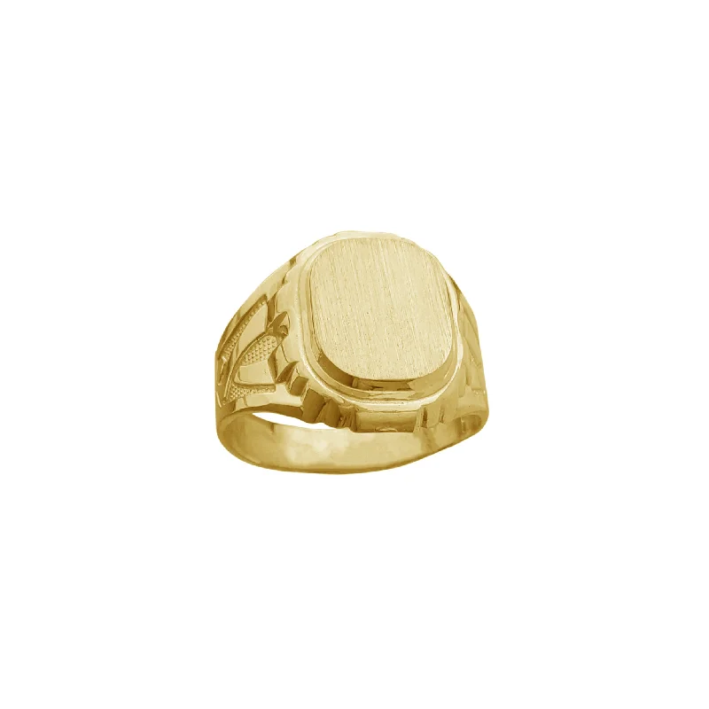 Custom Gold Ring with Personal Message-Brushed Finish Texture Men's Signet Ring (14K)