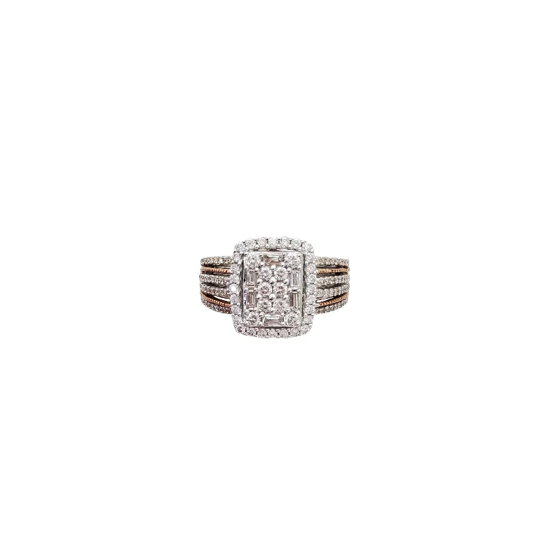 Vintage-inspired Rose Gold Ring for Weddings-Two Tone Diamond Engagement Ring (10K)