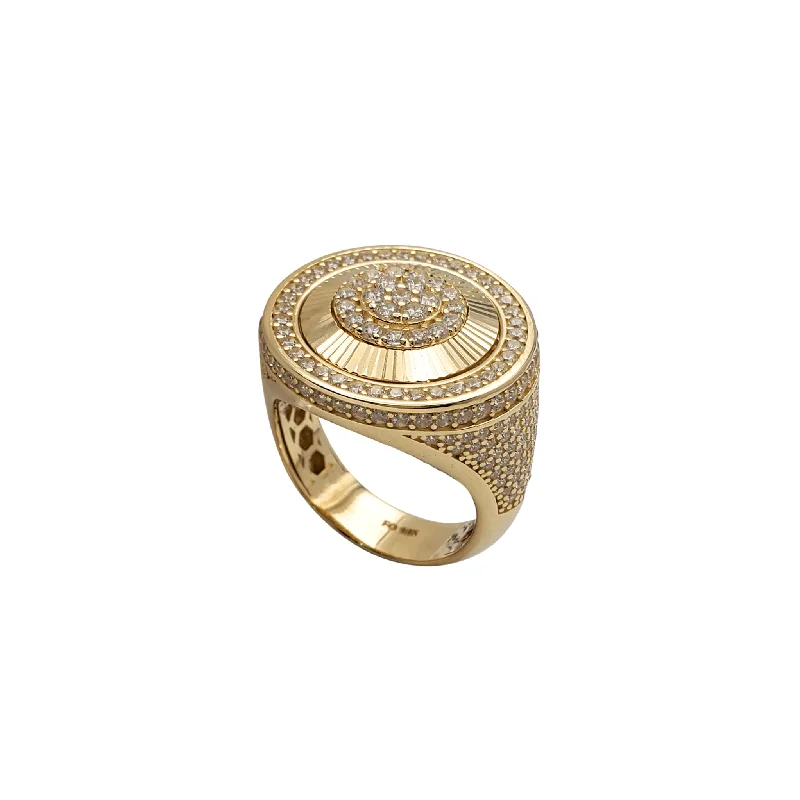 Luxury Gold Ring with Diamond Accents-Iced-Out Roulette Signet Ring (14K)