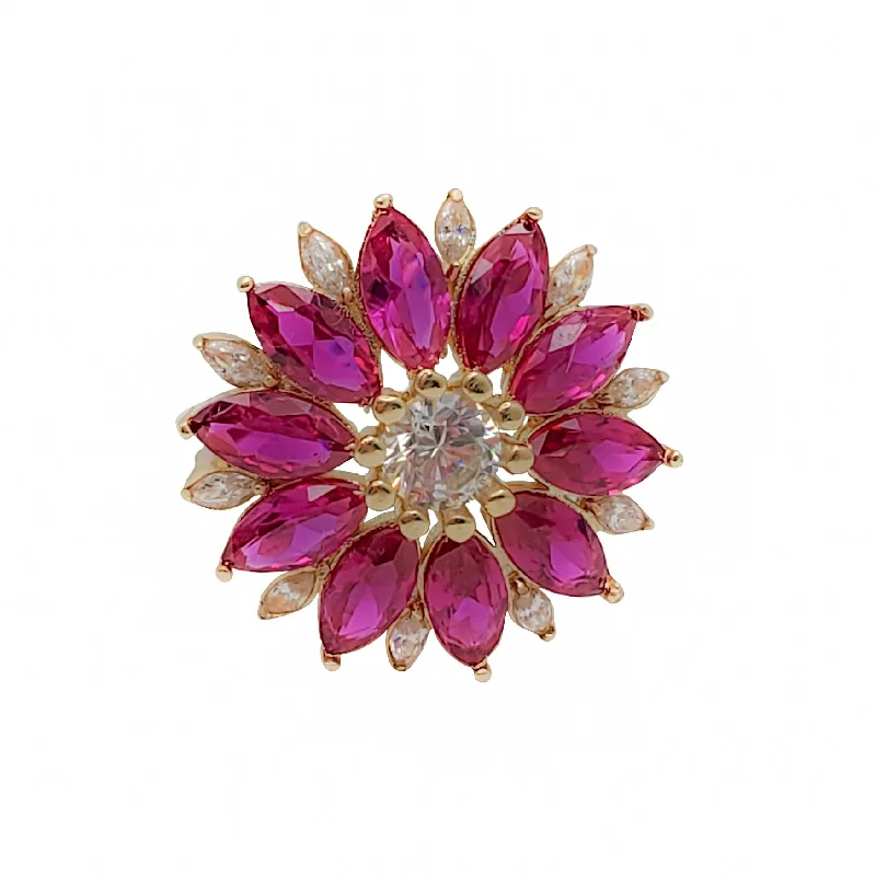 Luxury Emerald Ring for Formal Occasions-Red  Flower Cocktail Ring (14K)