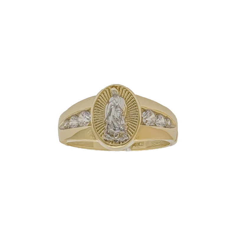 Fashionable Stacking Ring Set for Women-Oval Virgin Mary CZ Ring (14K)