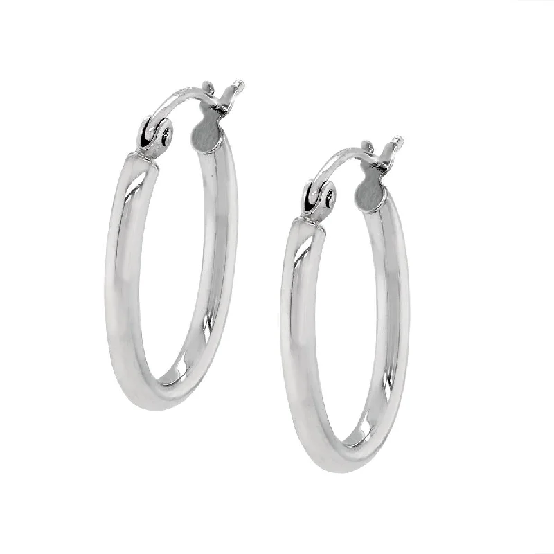 Celestial Hoop Earrings-WHITE GOLD OVAL POLISHED HOOP EARRINGS