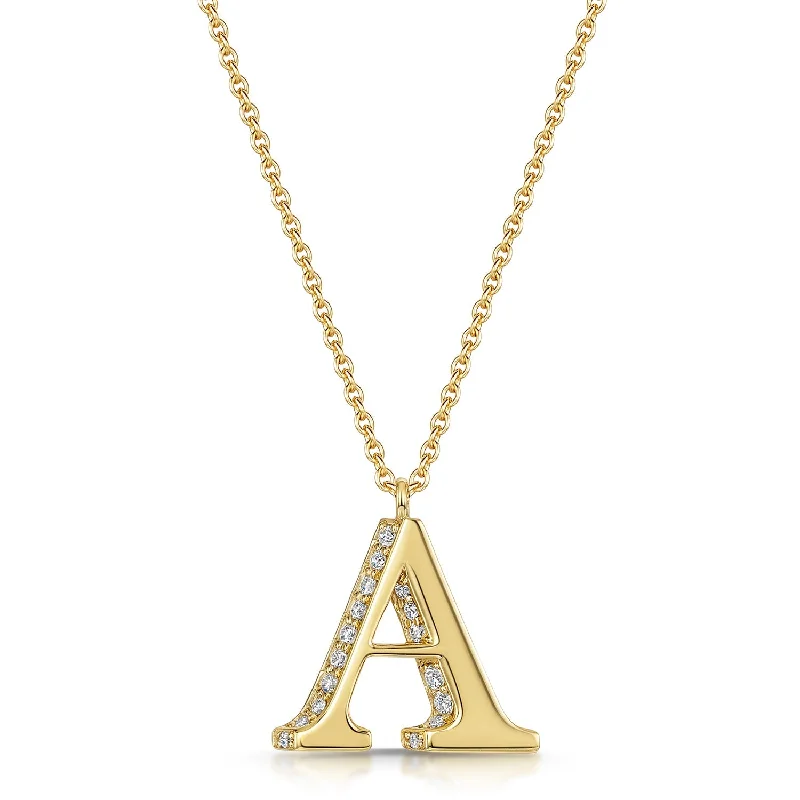 Custom Gold Necklace with Engraving-18ct Yellow Gold Diamond Initial Pendant & Chain