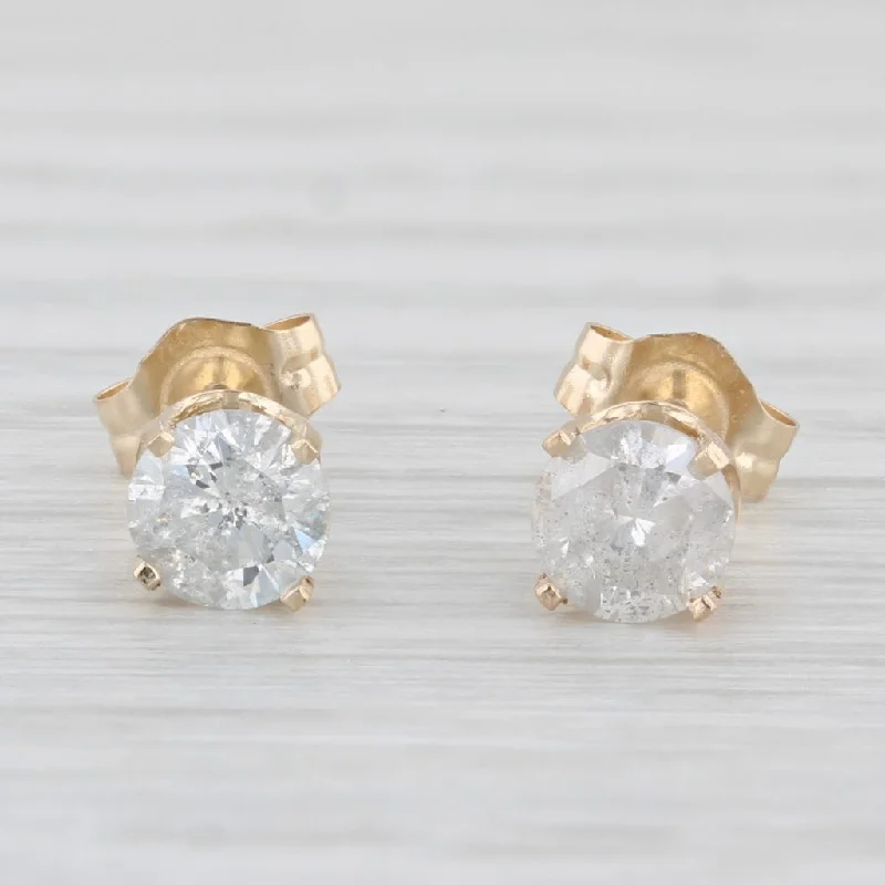 Large Drop Earrings-0.75ctw Round Diamond Solitaire Stud Earrings 14k Yellow Gold